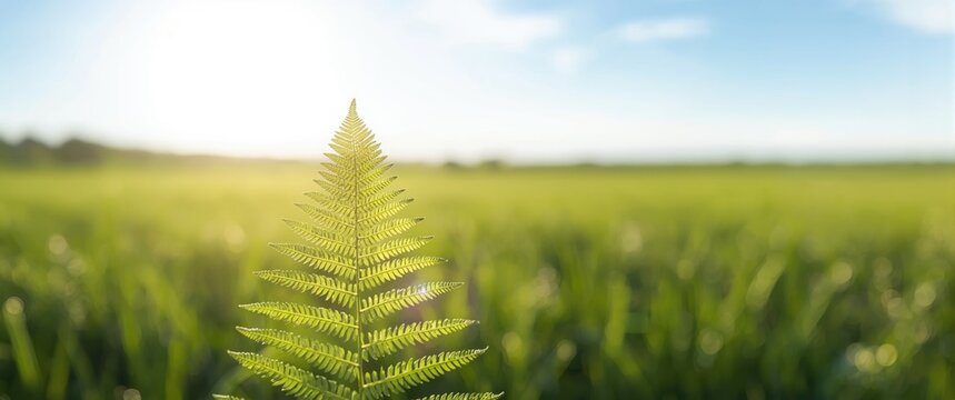 Gorgeous green fern photographed using natural lighting against a blue sky
