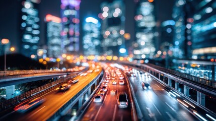 Obraz premium Strategic Decision Making in a Modern City With Blurred Lights and a Busy Road at Night Capturing Moments of Uncertainty