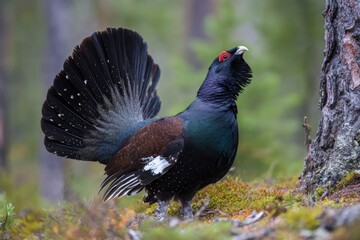 Western capercaillie in the forest.