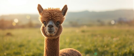 Obraz premium Cute alpaca cub image - fun farm animal with fluffy muzzle
