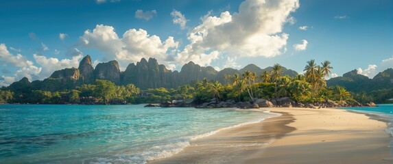 Idyllic tropical beach with massive majestic mountains and rocks, Philippines, Southeast Asia