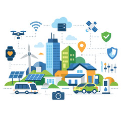 Fototapeta premium Urban smart city and technology integration concept