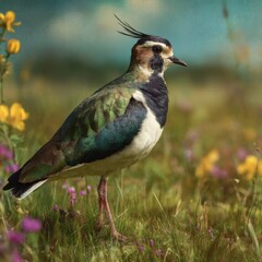 Obraz premium Northern Lapwing standing in a summer meadow.