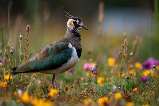 Northern Lapwing standing in a summer meadow.