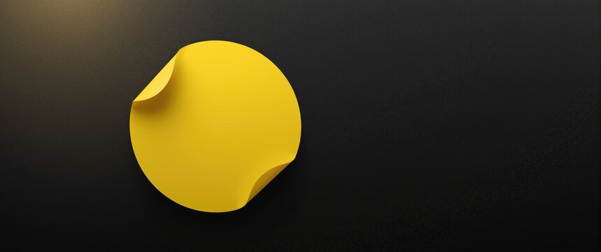 Blank yellow stickers in round shape mock up isolated on black background