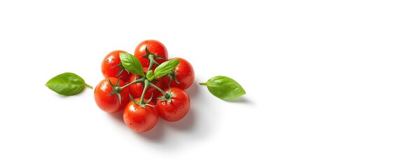 Basil leaves and cherry tomatoes isolated on white surface