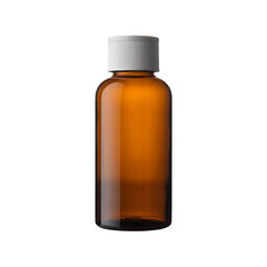 Fototapeta premium Empty amber brown glass bottle with white ribbed cap packaging product design container, isolated on transparent background