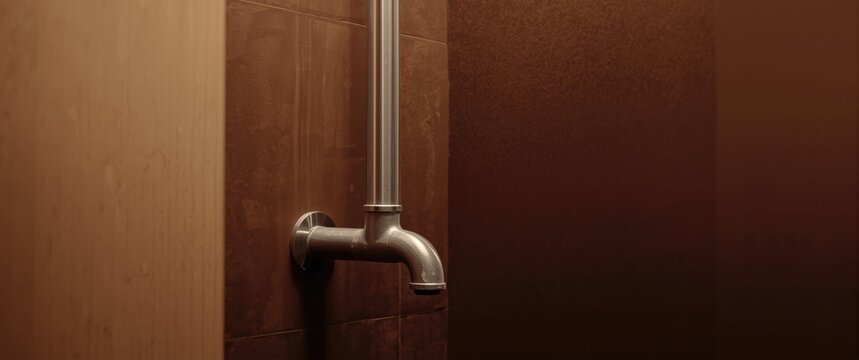 Water Pipe Made of Paralon Running Between Light and Dark Brown Walls