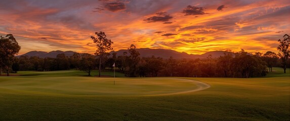 Sunset at golf course featuring a beautiful sky and greenery