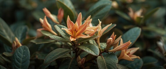 Obraz premium Front yard scene showcasing Ketapang variegata against a house background, emphasizing abstract, beautiful, and aromatic aspects, along with agriculture, alcoholic, azalea, and arboretum features