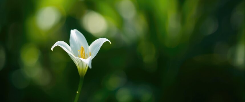 Macro shot of small white Zephyranthes flower blossom (Rain Lily or Fairy Lily, Zephyranthes spp)