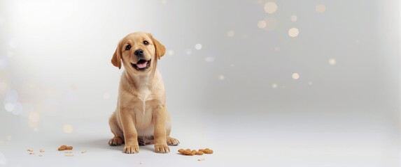 Puppy Labrador retriever watching an object. Essential basic discipline training for dogs.