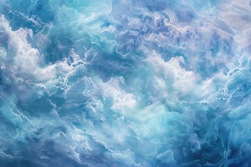 Obraz premium Abstract background resembling swirling clouds or a marble texture, featuring a blend of blue, turquoise, and white hues