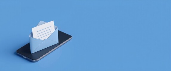 Subscribe to newsletter banner design showcasing mobile phone with envelope letter. Marketing and business web page for email subscription. UI mockup.
