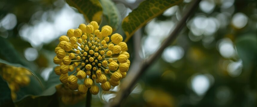 Cassod tree (Senna siamea), Thai copper pod, yellow flowers, buds, rounded form, blurred backgrounds, used as food worldwide, medicinal plants in Thai traditional medicine