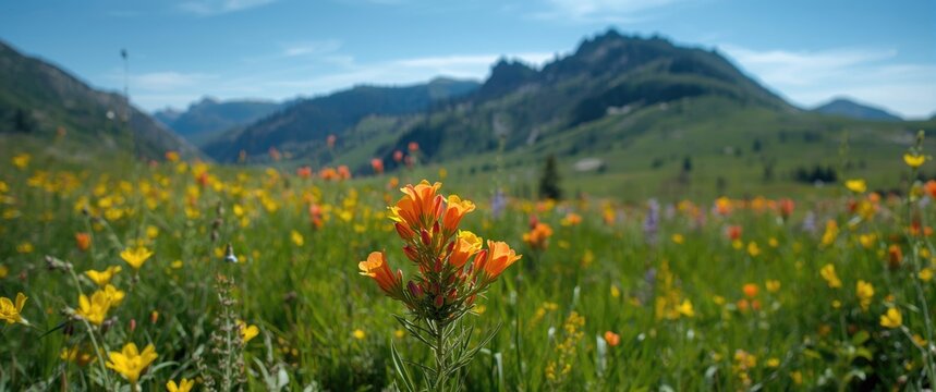 Wildflower meadows of Idaho mountains during summer