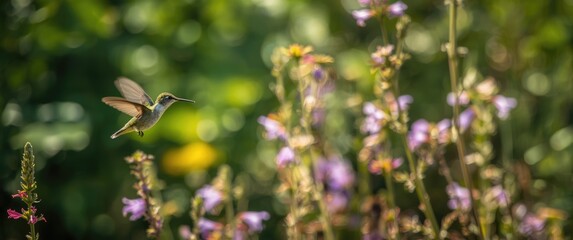 Fototapeta premium Exploring California's natural beauty during summer, featuring colorful flowers and lively birds