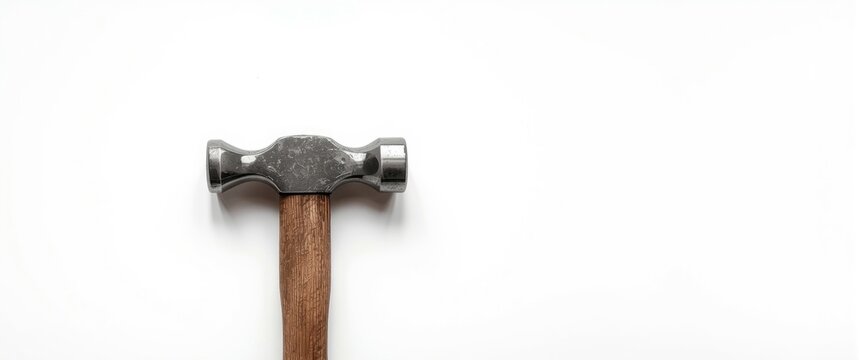 Macro shot of a cross peen hammer isolated against white background