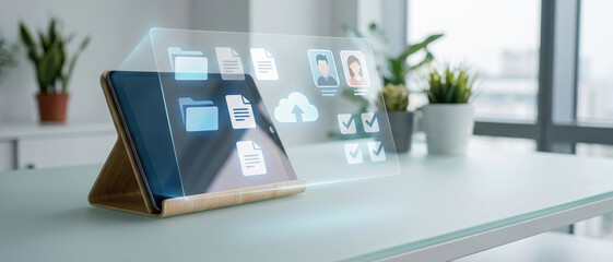 cloud computing document management digital transformation data storage file sharing futuristic interface enterprise technology in a modern office for smart business data workflow.