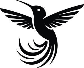 Obraz premium Elegant black hummingbird silhouette illustration in minimalist vector style, flying bird artwork symbolizing freedom, nature beauty, wildlife logos, tattoos, branding, and modern decorative design 
