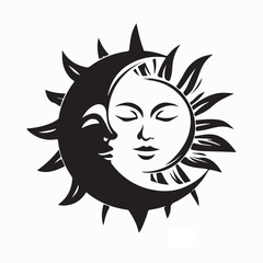 Sun Moon Harmony Vector. Black and white Sun Moon Harmony Image Vector 