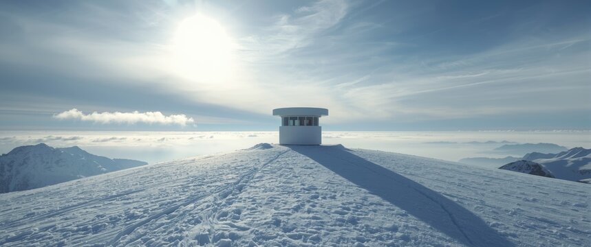 Winter landscape featuring Ceahlau Toaca weather station