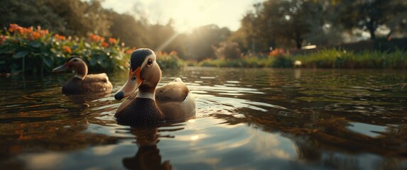 Pond Scene With Two Ducks