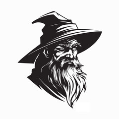 Old Wizard With a Long Beard and Pointed Hat Image Vector on White Background