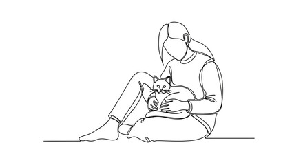 Obraz premium Woman Sitting on Floor with Cat.