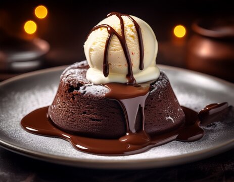 decadent molten chocolate cake with creamy ice cream indulgence treat