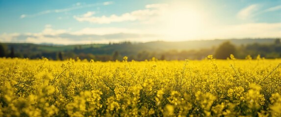 Fototapeta premium Rapeseed Field Image Set Against a Yellow Background