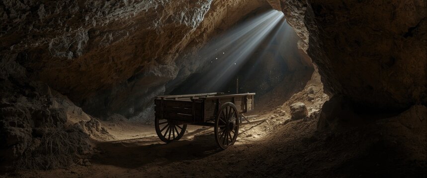A laborious effort using an antiquated wooden cart was required to reach the subsoil in the mine.