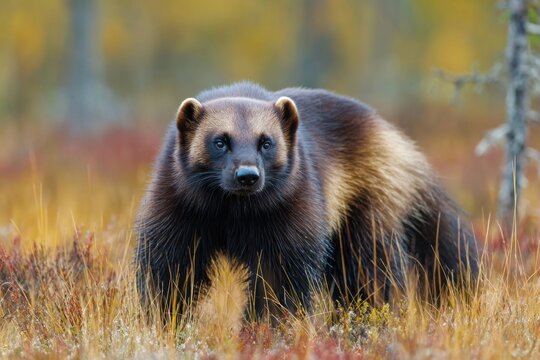 Wolverine in the wild at autumn.