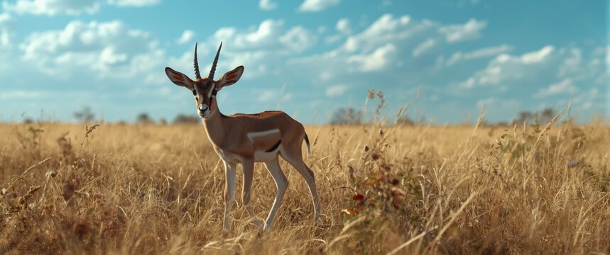 Springbuck Lamb Young Walking in the Kalahari Region of Northern Cape, South Africa