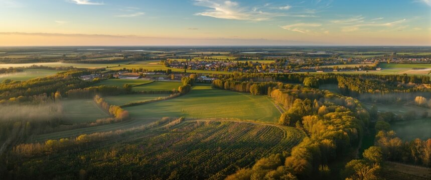 Spring Aerial Perspective of Countryside Near Godech, Sofia Region, Bulgaria - Land, Forest, and Floral Scenery
