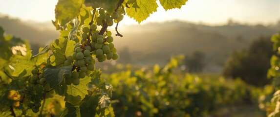 Early summer scene with young green grapes forming amidst the leaves