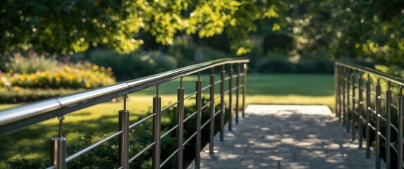 Fototapeta premium Stainless steel railings arranged in a line