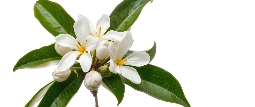 White orange blossom and calamondin citrus flowers with buds - Fleur d'oranger, Neroli, and azahar flowering closeup