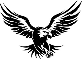 Fototapeta premium Crowned eagle emblem, symmetrical wings, monochrome black ink, high contrast, professional logo design