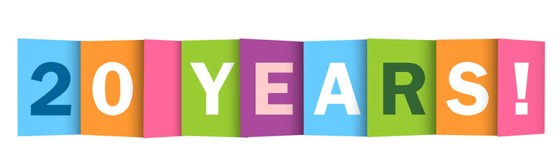 20 YEARS! colorful typography banner on transparent background