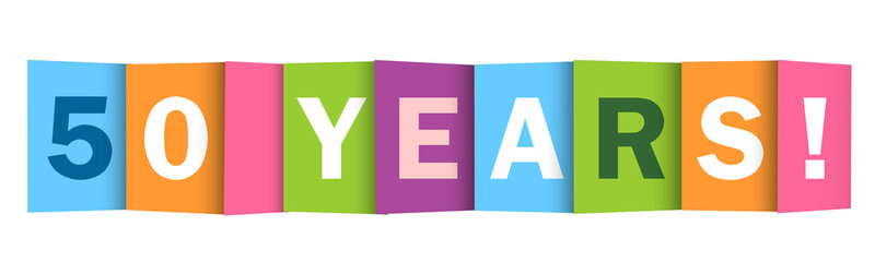 50 YEARS! colorful typography banner on transparent background