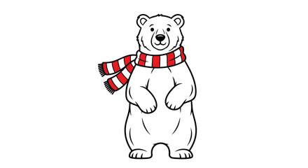 Fototapeta premium Cartoon Polar Bear Wearing Scarf Standing.