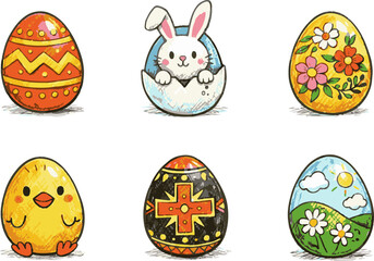 Colorful Easter Eggs and Bunny Icons