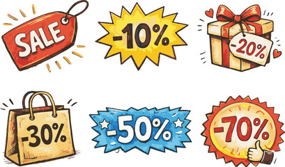 Colorful Discount and Sale Labels Set