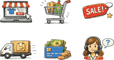 Online Shopping and Delivery Icons Set
