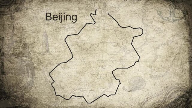 Beijing Municipality map drawn on a cartography background sheet of paper