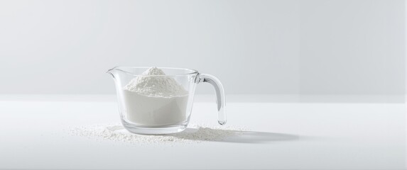 Fototapeta premium White background with washing powder in a measuring cup
