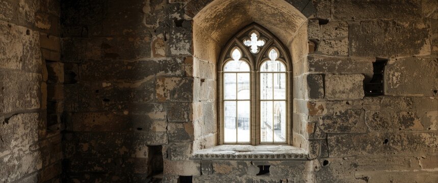Castle window with traditional muntins in medieval style
