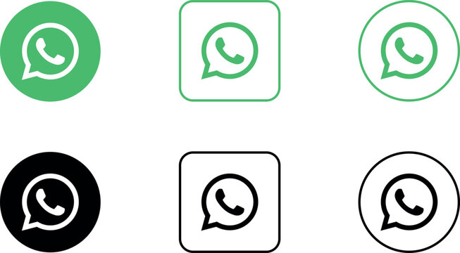 WhatsApp logo icon vector set 2025. Square, Round, Circle, outline styles.