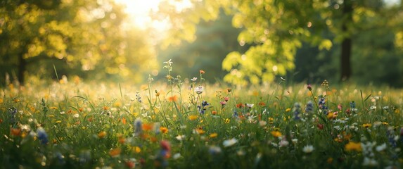 Obraz premium Beautiful natural scenery featuring an abstract meadow and flowers